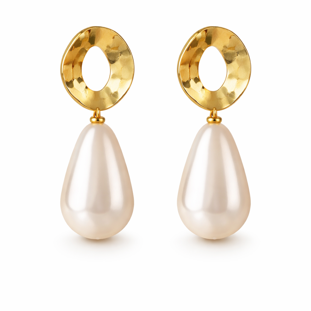 Aretes Elegancia Perla Gota Dorada para Dama