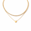Collar Doble Cadena Corazón Brillante Laminado en Oro para Dama