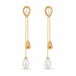 Aretes Colgantes de Perla Elegance Laminados en Oro para Dama