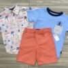 Conjunto de 3 Piezas para Niño: Camisa Estampada, Camiseta Azul y Short Coral - Talla 2