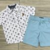 Conjunto Infantil de Verano para Niño con Camisa Estampada de Palmeras y Short Celeste - Talla 2