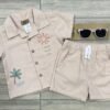 Conjunto Infantil de Verano Beige con Camisa Bordada, Short y Lentes de Sol - Talla 12 meses