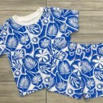 Conjunto de Verano para Niño con Camiseta y Short Estampado Tropical Azul y Blanco - Talla 2-3