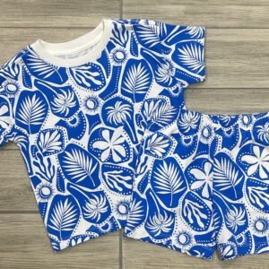 Conjunto de Verano para Niño con Camiseta y Short Estampado Tropical Azul y Blanco - Talla 2-3