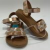 Sandalias Infantiles Color Oro Rosa con Aplicación de Mariposa y Pedrería - Talla 6