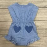 Mameluco Infantil para Bebé Niña Azul Tipo Mezclilla con Bolsillos de Corazón - Talla 6 meses