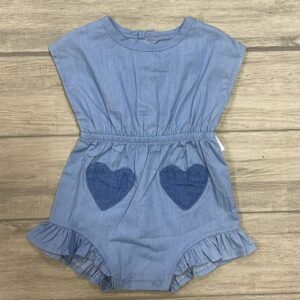 Mameluco Infantil para Bebé Niña Azul Tipo Mezclilla con Bolsillos de Corazón - Talla 6 meses