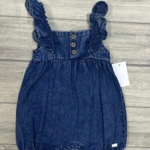 Mameluco Infantil para Bebé Niña de Mezclilla con Tirantes de Olanes - Talla 6-9 meses