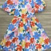 Vestido Floral Multicolor para Niña con Mangas Abullonadas y Escote Cuadrado - Talla 3