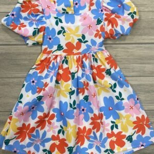 Vestido Floral Multicolor para Niña con Mangas Abullonadas y Escote Cuadrado - Talla 3