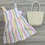 Vestido de Rayas Pastel para Niña con Tirantes y Falda de Volantes - Talla 2