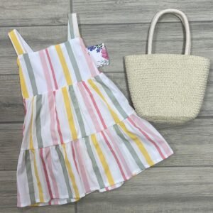 Vestido de Rayas Pastel para Niña con Tirantes y Falda de Volantes - Talla 2